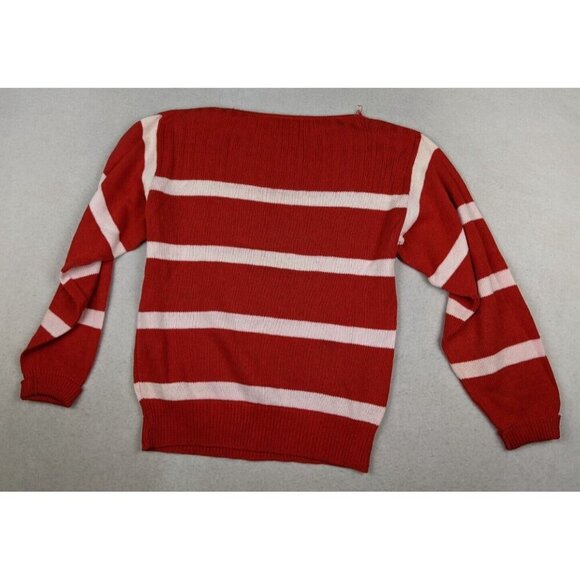 VINTAGE WOMEN'S ORANGE AND WHITE STRIPED PULLOVER SWEATER - GARLAND - SIZE M - Picture 11 of 14